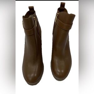 MK WOMEN’s PY211 TAN LEATHER  STACKED HEELS  ANKLE BOITS 8.5